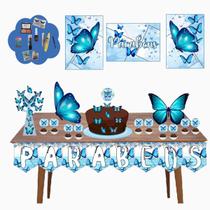 Kit aniversário decoração borboleta azul teens só um bolinho festa em casa + maquiagem