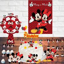 Kit Aniversário Minnie e Mickey simples só um bolinho festa em casa + topo de bolo - DBM Kids