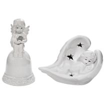 Kit Anjos Anjinho Sino + Anjo No Coração Com Luzes Porcelana