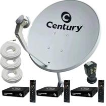 Kit Antena Century Digital com 3 receptor MidiaBox SE2 Century Midia Box Cabo e LNBF