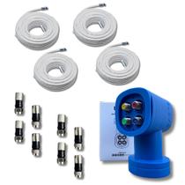 Kit Antena Digital Elsys 60cm Banda Ku, LNBF Quadruplo, 4 Cabos 15m e 8 Conectores