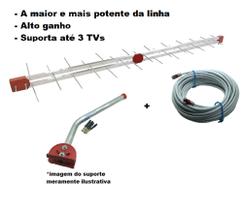 Kit Antena Externa Digital UHF HD 38 Elementos + 10MT Cabo Rgc 59 67% + Suporte Mastro