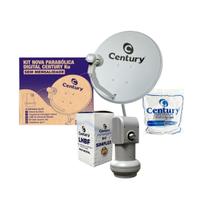 Kit Antena Ku 60cm Cinza + Lnbf Simples + Kit Cabo 15m C/ 2 Conectores C/ Caixa Century