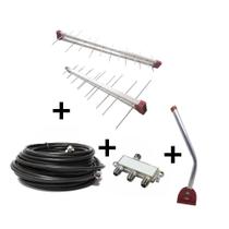 Kit Antena LOG 38 PDI, com cabo 12mts, mastro e divisor 3X1