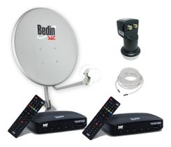 Kit Antena Parabólica 2 Receptores Sat Hd Bs9900 Lnb Duplo