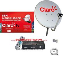Kit Antena Parabólica 60cm Claro Tv Pré-Pago com 1 Receptor Digital SD Visiontec