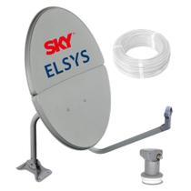 Kit Antena Parabólica Banda Ku Sky Bipartida 60cm c/ Lnb Simples e Cabo - ELSYS