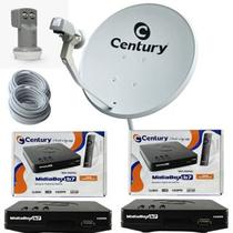 kit Antena Parabolica Digital Century 60cm Banda Ku com 2 Midiabox B7 LNBF Ku Duplo