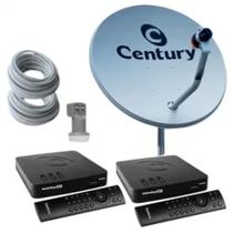 kit Antena Parabólica Digital Century Com 02 Receptor Midia Box B7 Lnb e Cabo