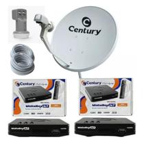 Kit Antena Parabólica Digital Century com 2 receptor MidiaBox B7 Century Midia Box B7