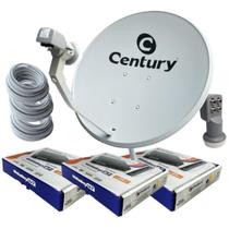 Kit Antena Parabólica Digital com 3 receptor MidiaBox B7 Century Midia Box Banda Ku Cabo e LNBF