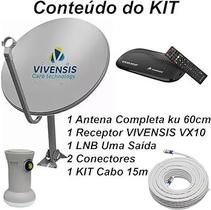 Kit antena parabólica e receptor digital vivensis vx10 com cabo 15mts