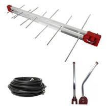 Kit Antena Tv Digital 4k Externa Log 16 Elementos C/ Mastro Articulado 50 Cm E Cabo Coaxial Capte 12 Metros