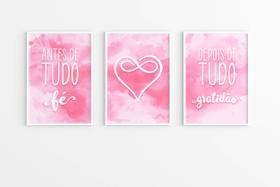 Kit Antes De Tudo Fé Rosa Coração Decorativo