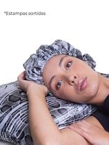 Kit Anti-Frizz com Touca e Fronha de Cetim Estampado - Santa Clara