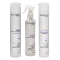 Kit Antioxidante Shampoo Condicionador Cabelos Normais e Mistos Spray - Acquaflora Kit Antioxidante Shampoo Condicionador Cabelos Normais e Mistos Spray - Acquaflora