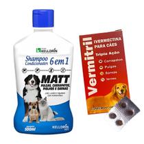 Kit Antipulgas e Carrapatos 4 Comp. Mastigáveis para Cães até 15kg 1 Shampoo e Condicionador Matt 6 em 1 Antiparasitas