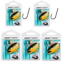 Kit Anzol Pesca Crown Baitholder Black nº 5/0 8/0 10/0 12/0 25un (1 Cartela Cada)