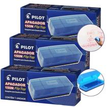 Kit Apagador 3un para Quadro Branco ou Vidro 150n Flip Top Pilot Compatível WBM-7 Suporte 2 Marcadores