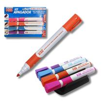 Kit Apagador Magnetico Quadro Branco 4 Caneta Pincel