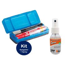 Kit Apagador para Quadro Branco ou Vidro 150n FlipTop Pilot com Compartimento Marcadores + Limpador Spray 60ml Líquido