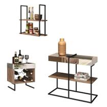 Kit Aparador Adega E Prateleira Aurora Demolição Preto Kit Aparador Adega E Prateleira Aurora Demolição Preto