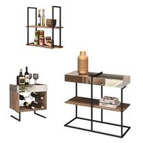 Kit Aparador Adega e Prateleira Aurora Demolição Preto Kit Aparador Adega e Prateleira Aurora Demolição Preto