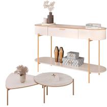 Kit Aparador Beca Com 02 Mesas De Centro Ellie Trina D05 Off White Quartzo