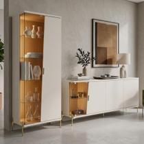 Kit Aparador Buffet 182cm e Cristaleira 1 Porta Pés Industrial Dourado Mosele C04 Off White Matte Freijó - Lyam Decor Kit Aparador Buffet 182cm e Cristaleira 1 Porta Pés Industrial Dourado Mosele C04 Off White Matte Freijó - Lyam Decor