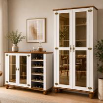 Kit Aparador Buffet Adega 135cm Com Cristaleira 2 Portas Vidro Alegra S05 Off White Nogueira - Lyam Decor Kit Aparador Buffet Adega 135cm Com Cristaleira 2 Portas Vidro Alegra S05 Off White Nogueira - Lyam Decor