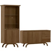 Kit Aparador Buffet Bar Living com Cristaleira Adega Vicky N01 Imbuia - Lyam Decor