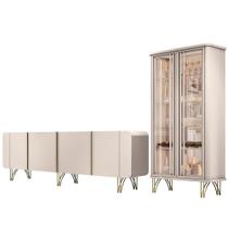 Kit Aparador Buffet Bar Living Santiago Com Cristaleira Adega Síria B01 Off White Kit Aparador Buffet Bar Living Santiago Com Cristaleira Adega Síria B01 Off White