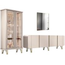 Kit Aparador Buffet Bar Living Santiago Cristaleira Adega Síria e Espelho Ibiza B01 Off White - Lyam