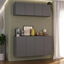 Kit Aparador Buffet Com Armário Aéreo 4 Portas Cantinho Do Café Multimóveis Mp1074 Grafite Grafite