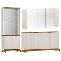 Kit Aparador Buffet com Cristaleira e Espelho Verbena N01 Off White Ypê - Lyam Decor