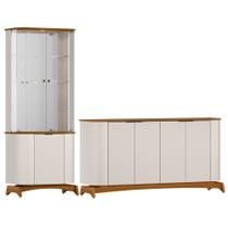 Kit Aparador Buffet com Cristaleira Para Sala de Jantar Verbena N01 Off White Ypê - Lyam Decor