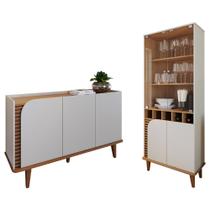 Kit Aparador Buffet e Cristaleira Jurere Pes Madeira Maciça