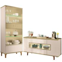 Kit Aparador Buffet Lizzano e Cristaleira Com LED Para Sala De Jantar Lúmen B01 Off White Champanhe - Lyam Decor Kit Aparador Buffet Lizzano e Cristaleira Com LED Para Sala De Jantar Lúmen B01 Off White Champanhe - Lyam Decor