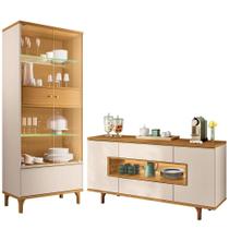 Kit Aparador Buffet Lizzano e Cristaleira Com LED Para Sala De Jantar Lúmen B01 Off White Cinamomo - Lyam Decor Kit Aparador Buffet Lizzano e Cristaleira Com LED Para Sala De Jantar Lúmen B01 Off White Cinamomo - Lyam Decor