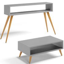 Kit Aparador com Mesa de Centro Mônaco Pés Palito L03 Cinza - Lyam Decor