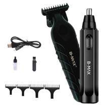 Kit Aparador de Cabelo e Barba Masculino Sem Fio Recarregável com 4 Pentes Reguláveis Corte Preciso Portátil Ergonômico