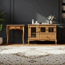 Kit Aparador e Balcão em Madeira Maciça Rústica com Vidro