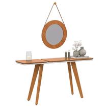 Kit Aparador e Espelho Decorativo Ibiza Redondo Tebarrot Cor Off White Nature