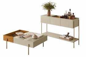 Kit Aparador e Mesa de Centro para Sala Portugal Cumaru/Opala Kit Aparador e Mesa de Centro para Sala Portugal Cumaru/Opala