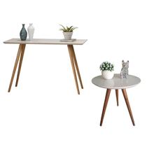 Kit Aparador e Mesa Lateral com Vidro Pés Palito Kit Aparador e Mesa Lateral com Vidro Pés Palito