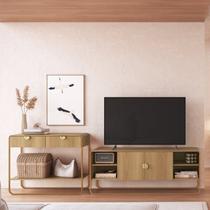 Kit Aparador e Rack Orgânico Pé Metal Luna Bege/Hanover/Dourado