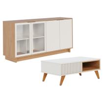 Kit Aparador Para Sala De Estar Áustria Com Mesa De Centro Delta C04 Freijó Off White - Lyam Decor
