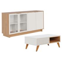 Kit Aparador Para Sala De Estar Áustria Com Mesa De Centro Delta C04 Freijó Off White - Lyam Decor