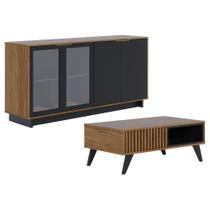 Kit Aparador Para Sala De Estar Áustria Com Mesa De Centro Delta C04 Preto Noce Milano - Lyam Decor