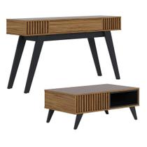 Kit Aparador Para Sala De Estar Com Mesa De Centro Delta 1 Gaveta C04 Preto Noce Milano - Lyam Decor